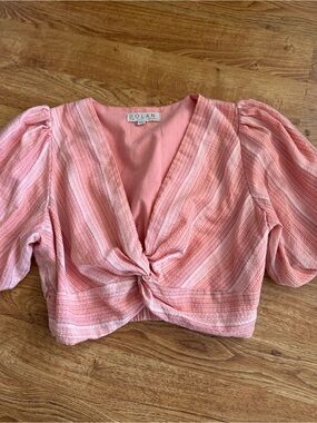 Dolan Peach Cropped Puff Sleeve Top L